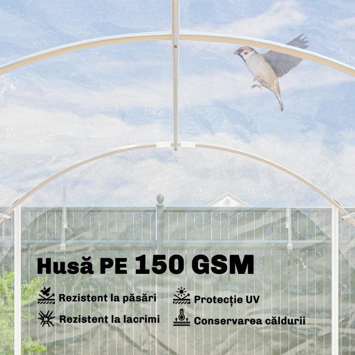  Sera tunel 3x6x2 m cu usi rulabile, cadru din otel si acoperire anti-UV din PE, transparenta [5]