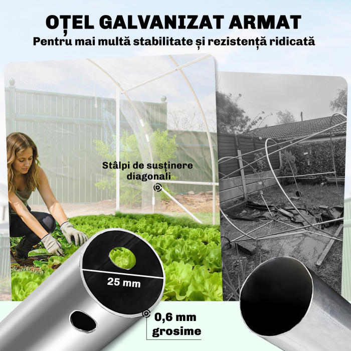  Sera tunel 3x6x2 m cu usi rulabile, cadru din otel si acoperire anti-UV din PE, transparenta [4]