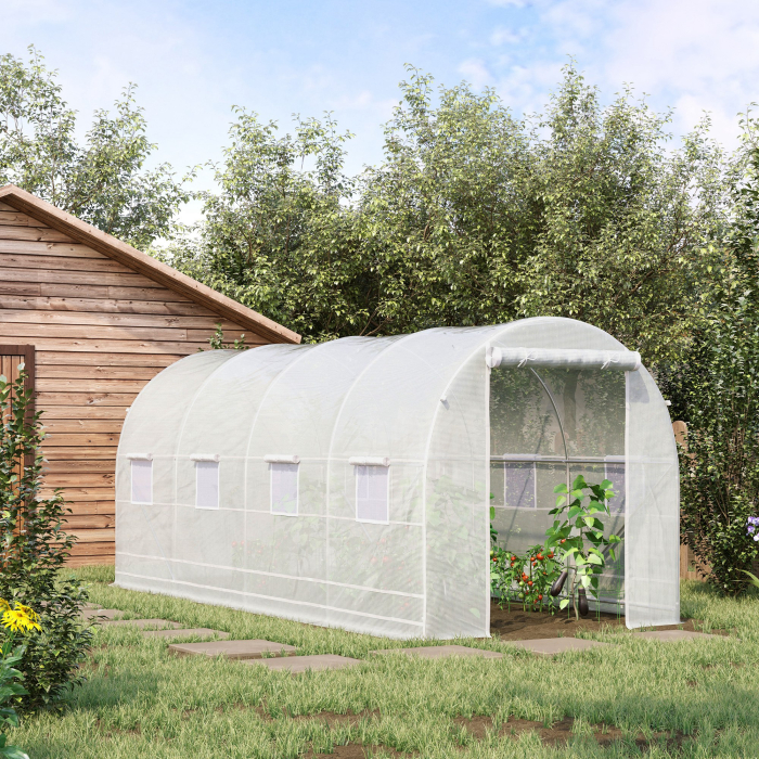  Sera tunel cu 8 ferestre si usa rulanta, sera de gradina tunel pentru plante, 5x2x2m, alb [2]