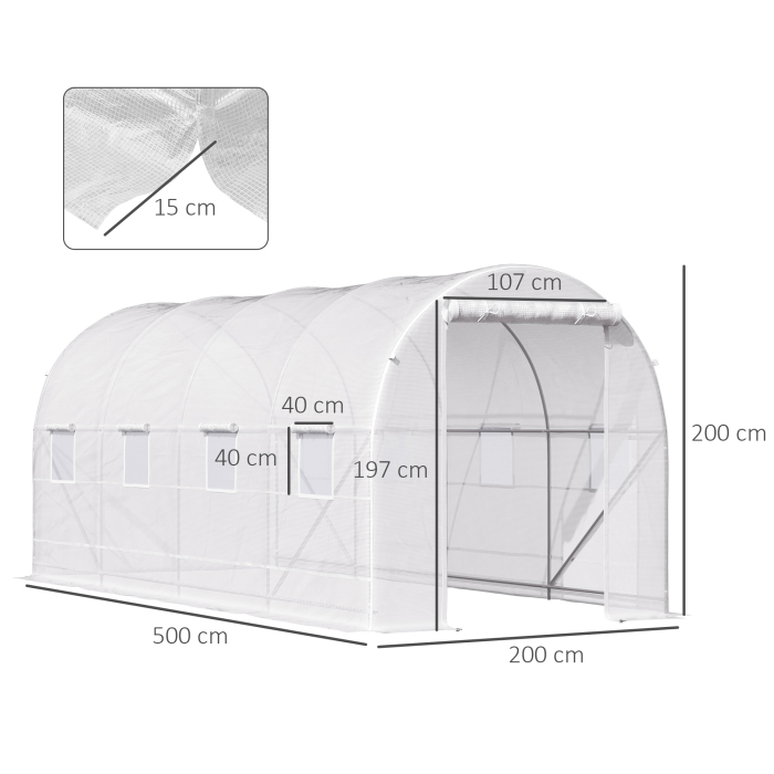  Sera tunel cu 8 ferestre si usa rulanta, sera de gradina tunel pentru plante, 5x2x2m, alb [3]