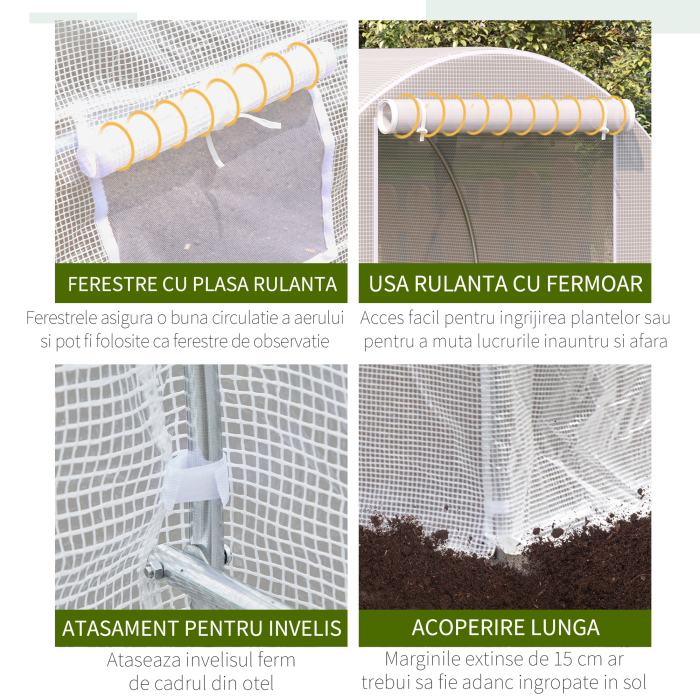  Sera tunel cu 8 ferestre si usa rulanta, sera de gradina tunel pentru plante, 5x2x2m, alb [4]