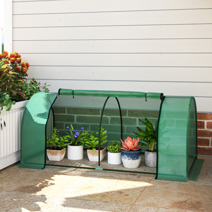 Sera Tunel  din Otel si cu Capac din PVC, 200x100x80 cm, Transparent si Verde [2]