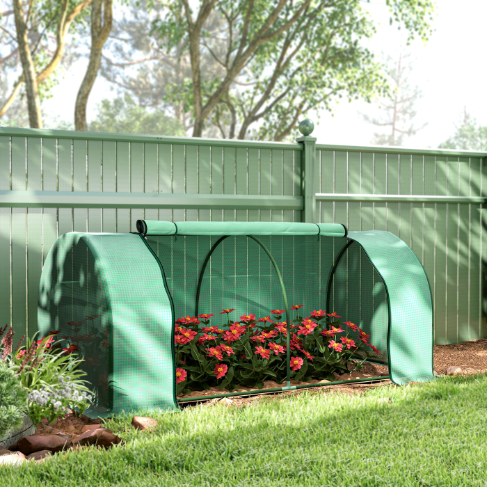 Sera Tunel  din Otel si cu Capac din PVC, 200x100x80 cm, Transparent si Verde [9]