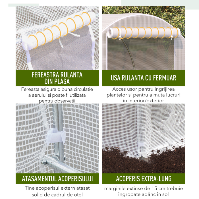  Sera Tunel Gradina 4×2×2 m, Cadru Otel Galvanizat, Prelata PE, 6 Ferestre Rulabile, Ventilatie si Protectie UV [6]