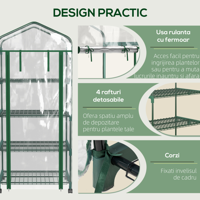  Sera Verticala Alb 4 Rafturi - Otel & PVC, Pentru Balcon/Terasa [5]