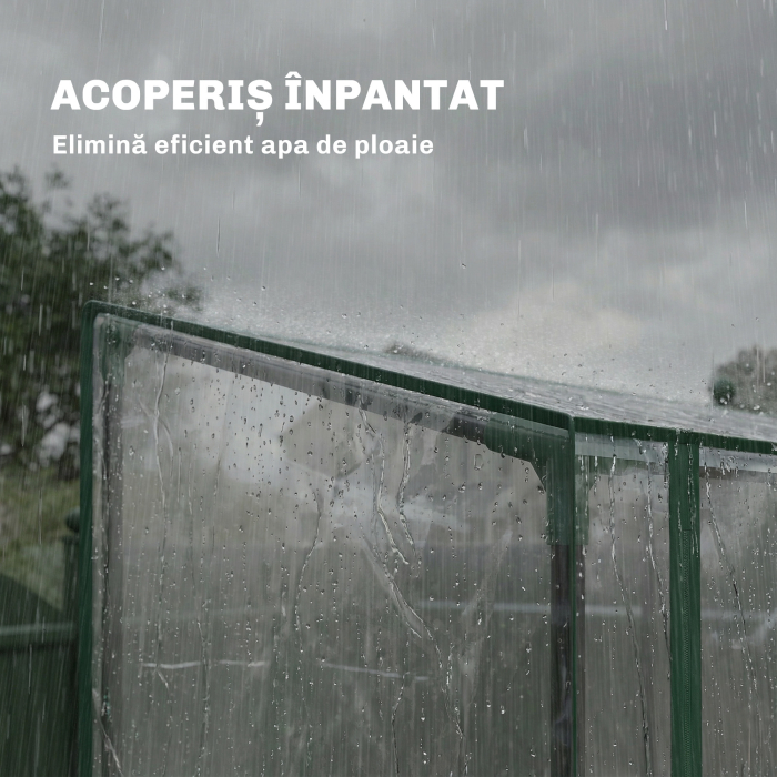  Sera Verticala cu 2 Sectiuni si 3 Rafturi, din Plastic si Otel, 143x45x151 cm, Verde inchis si Transparent [6]