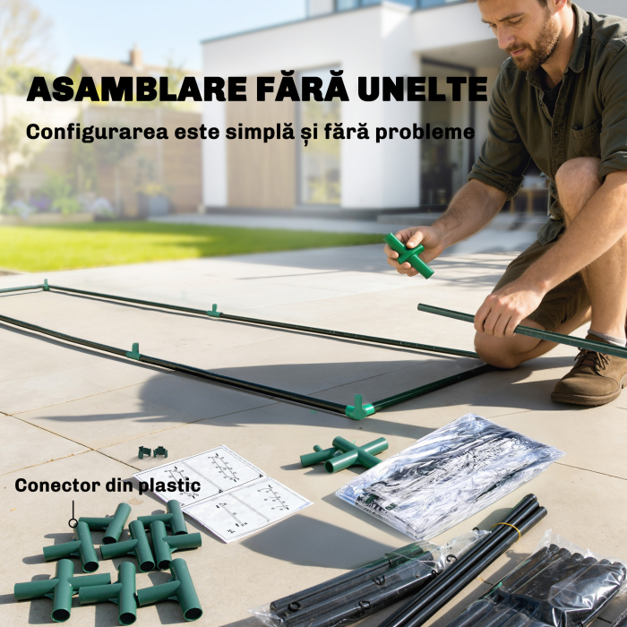  Sera Verticala cu 2 Sectiuni si 3 Rafturi, din Plastic si Otel, 143x45x151 cm, Verde inchis si Transparent [7]