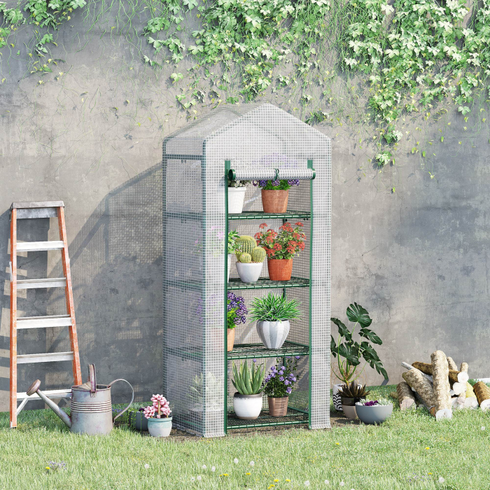   Sera verticala cu etajera cu 4 rafturi, sera pentru balcon si terasa din otel si PE alb, 70x50x160cm [2]