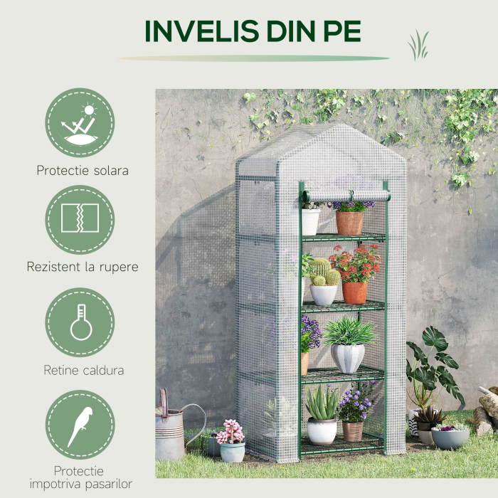   Sera verticala cu etajera cu 4 rafturi, sera pentru balcon si terasa din otel si PE alb, 70x50x160cm [5]