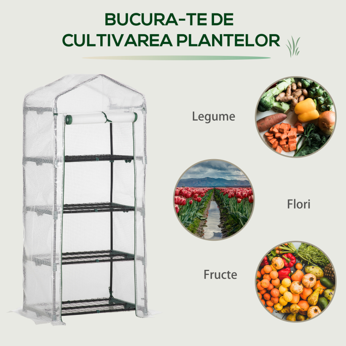   Sera verticala cu etajera cu 4 rafturi, sera pentru balcon si terasa din otel si PE alb, 70x50x160cm [7]