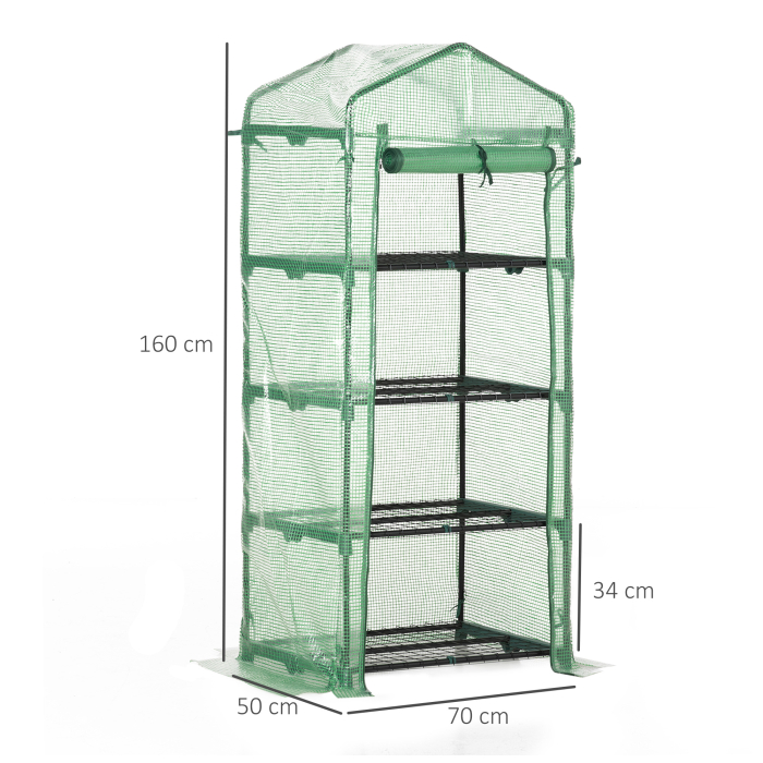  Sera verticala cu raft pe 4 niveluri, sera cu balcon si terasa din otel si PE verde inchis, 70x50x160cm [3]