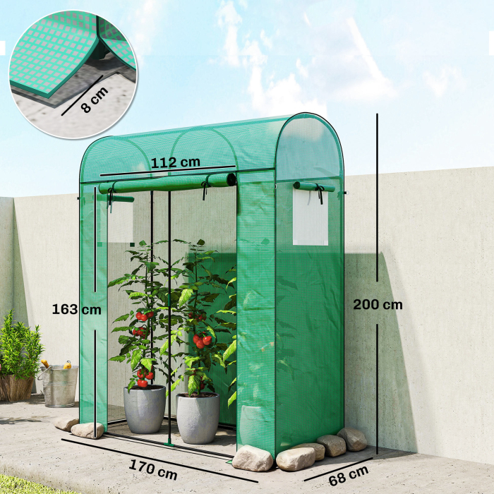  Sera Verticala pentru Balcon cu Usa si Ferestre Rulabile, Sera pentru Gradina cu Structura din Otel si Acoperis din PE, pentru Plante, Legume, Flori, Fructe, Anti UV, 170x68x200 cm, Verde [3]