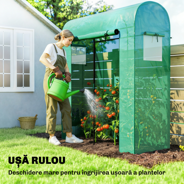  Sera Verticala pentru Balcon cu Usa si Ferestre Rulabile, Sera pentru Gradina cu Structura din Otel si Acoperis din PE, pentru Plante, Legume, Flori, Fructe, Anti UV, 170x68x200 cm, Verde [5]