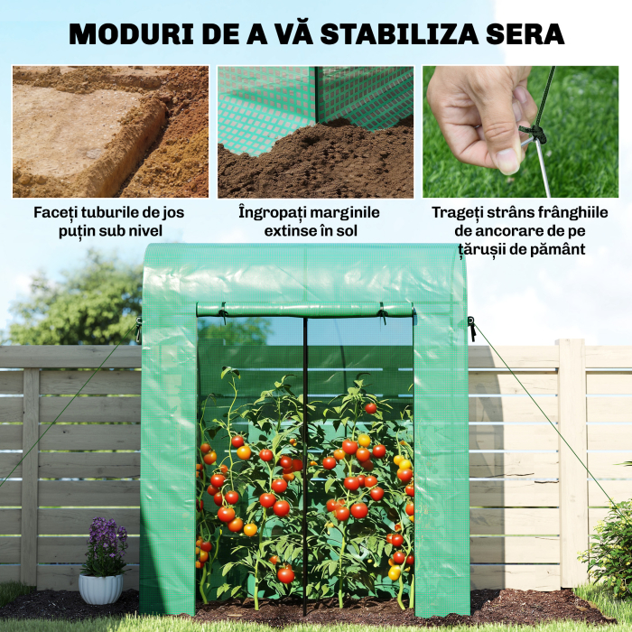  Sera Verticala pentru Balcon cu Usa si Ferestre Rulabile, Sera pentru Gradina cu Structura din Otel si Acoperis din PE, pentru Plante, Legume, Flori, Fructe, Anti UV, 170x68x200 cm, Verde [8]