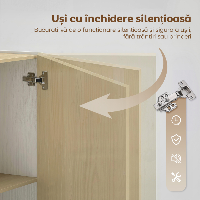  Servanta de Bucatarie, Mobilier de Bucatarie cu 6 Compartimente cu Usi Soft Close pentru Living, Sufragerie, Alb si Lemn [6]
