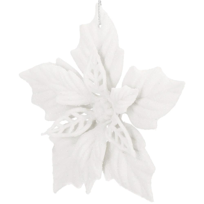 Set 10 flori de Craciun 12 cm, ornamente cu sclipici, plastic, alb [5]