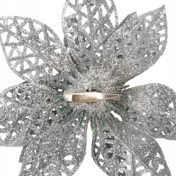 Set 10 ornamente pentru bradul de Craciun, stea Poinsettia, 10cm, argintiu [6]
