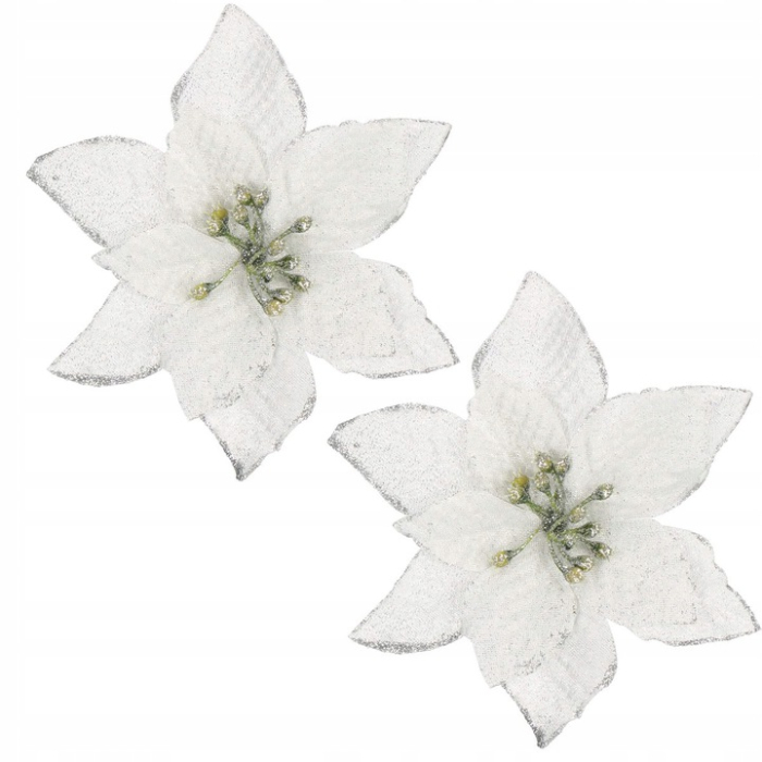Set 10 ornamente pentru bradul de Craciun, stea Poinsettia, 13cm, gri argintiu [3]