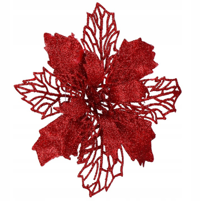 Set 10 ornamente pentru bradul de Craciun, stea Poinsettia, 16cm, visiniu [7]