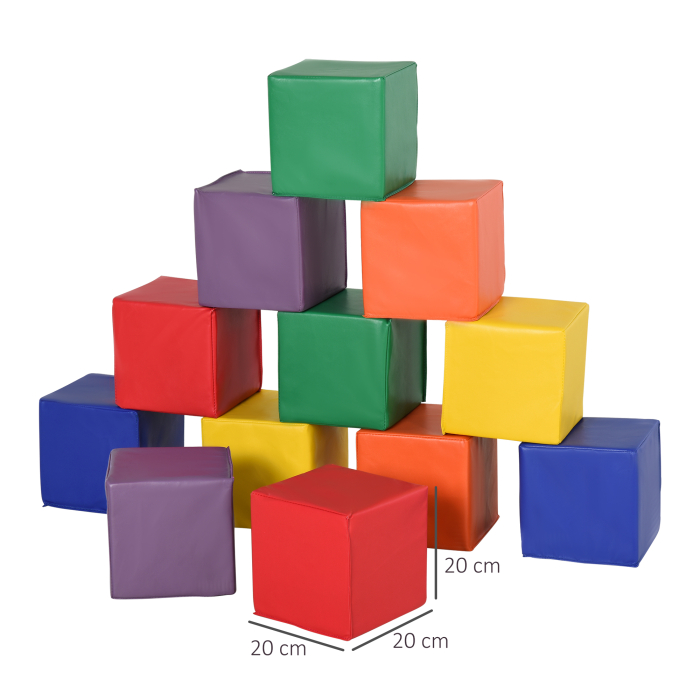  Set 12 Cuburi Moi pentru Copii 2+ Ani, Joc Educativ din Spuma, Blocuri de Constructie 20x20x20 cm, Multicolor [3]