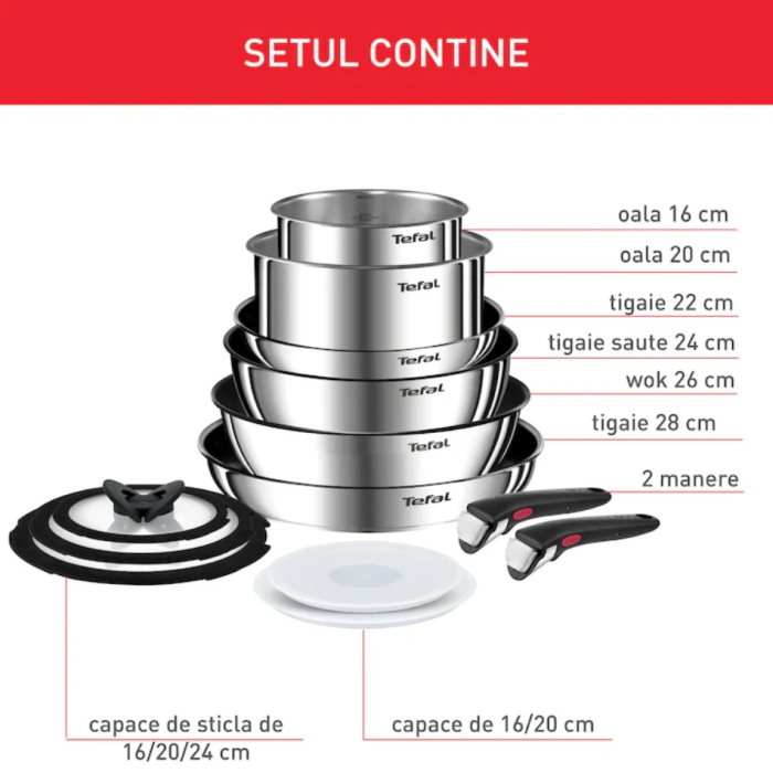 Set 13 piese Tefal Ingenio Emotion L897SD74, oala 16 / 20 cm, tigaie 22 / 24 / 28 cm, wok 26 cm, 2 manere detasabile, capace sticla 16 / 20 / 24 cm, c [2]