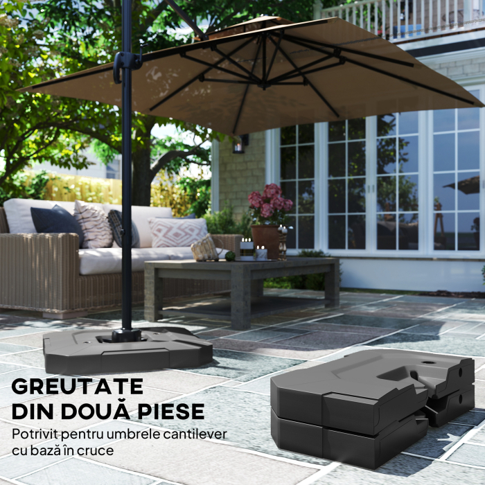  Set 2 Greutati pentru Baza Umbrela cu Brat Lateral din HDPE, Reumplibile pana la 105 kg, 101x101x12 cm, Negru [4]