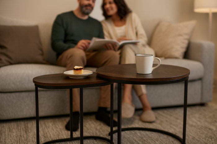 Set 2 masute cafea suprapozabile, MDF si metal, design modern, 60 cm si 50 cm, maro si negru [2]