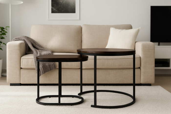 Set 2 masute cafea suprapozabile, MDF si metal, design modern, 60 cm si 50 cm, maro si negru [3]