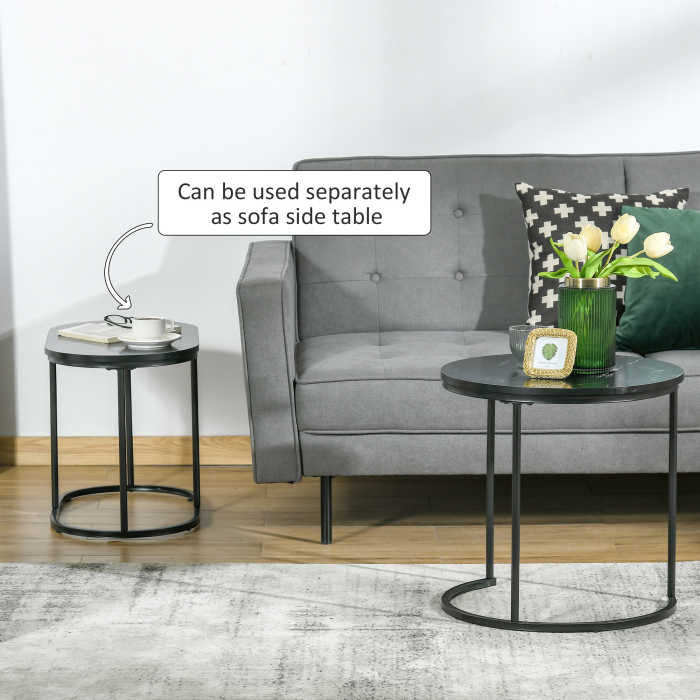  Set 2 Masute de Cafea cu Blat cu Efect de Marmura din MDF si Otel Negru [7]