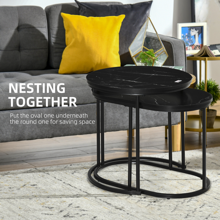  Set 2 Masute de Cafea cu Blat cu Efect de Marmura din MDF si Otel Negru [4]
