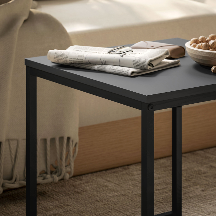  Set 2 Masute de Cafea Moderne cu Picioare in Forma de U, Masute de Sufragerie din Lemn si Otel, 40x40x40 cm, Negru [9]