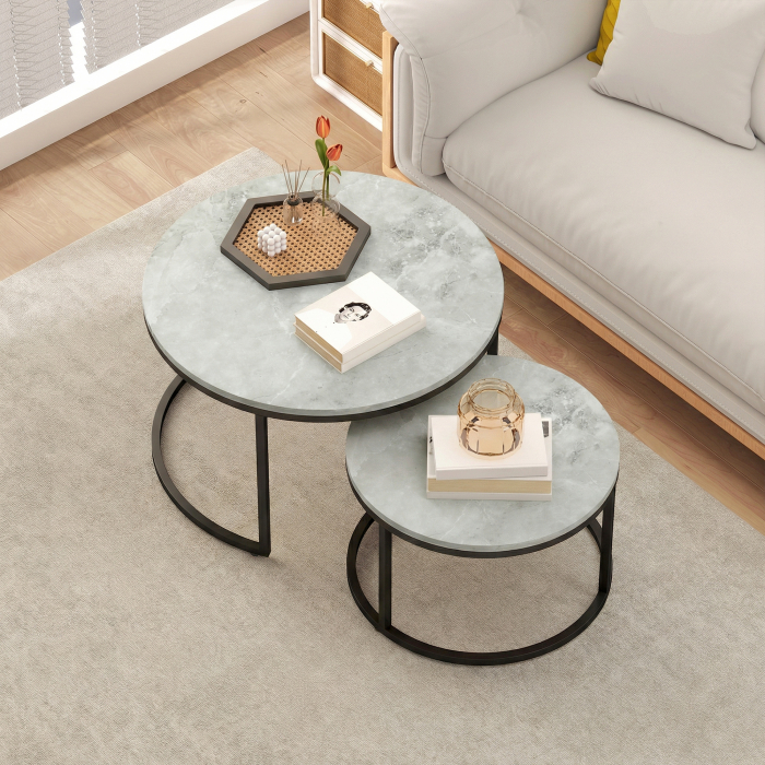  Set 2 masute de cafea moderne, suprapuse, rotunde, gri marmorat [8]