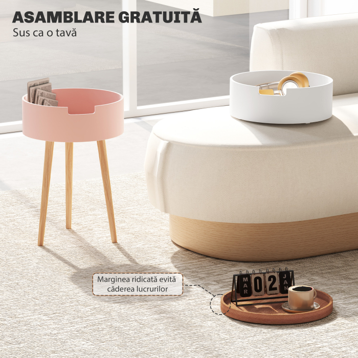  Set 2 Masute de Cafea pe 3 Nivele, cu 2 Compartimente si Blat Superior tip Tava, Multicolor [4]
