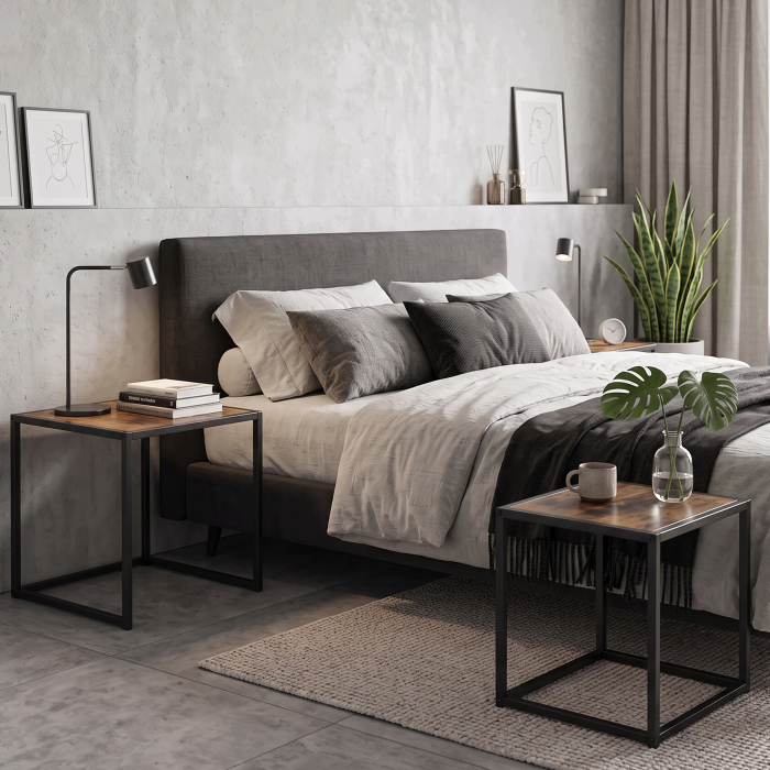 Set 2 masute de cafea tip cuib pentru living, design loft industrial cu cadru metalic, utilizare impreuna sau separat, suprapunere pentru economisirea [6]