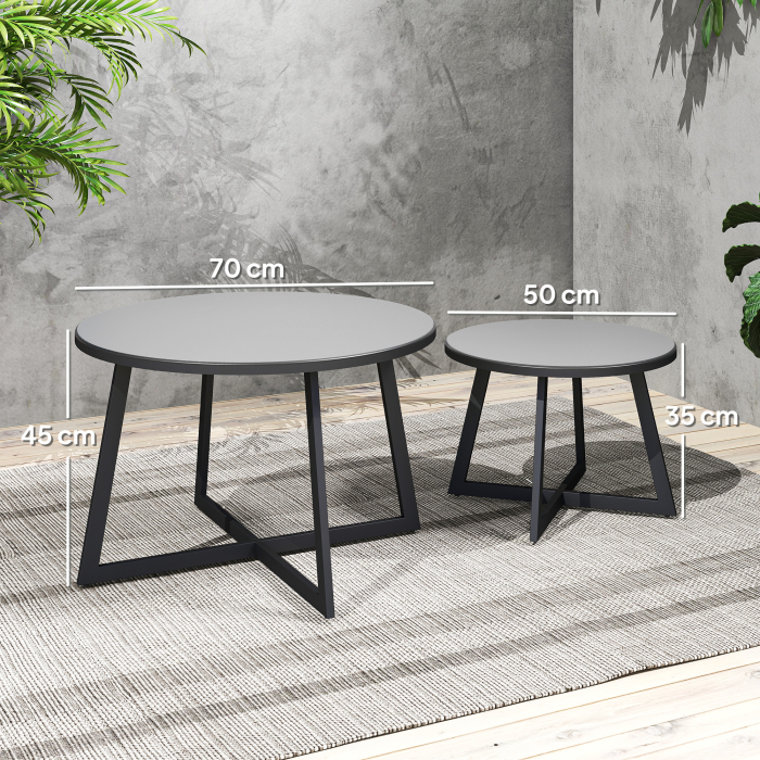  Set 2 Masute de Gradina cu Blat din Sticla Securizata, Ø70x45 cm, Gri [3]