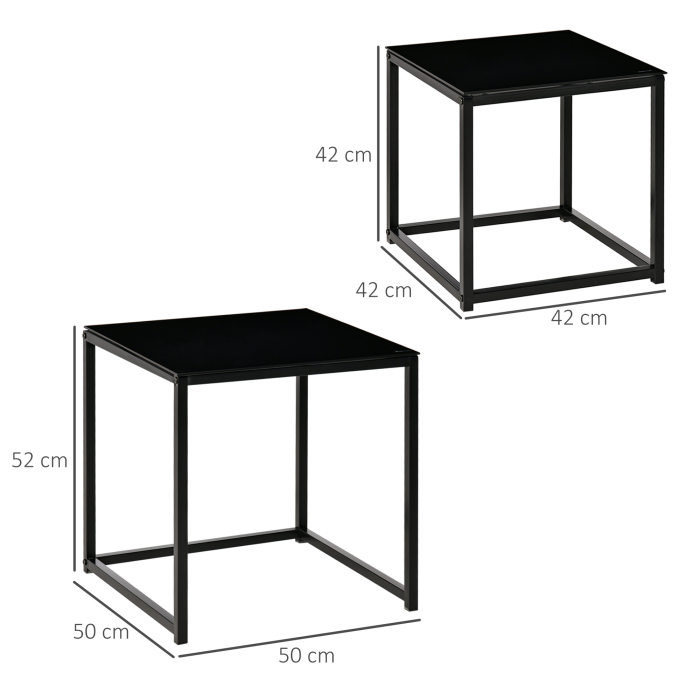  Set 2 Masute pentru Sufragerie Moderne din Otel si Sticla Securizata - Negru [3]
