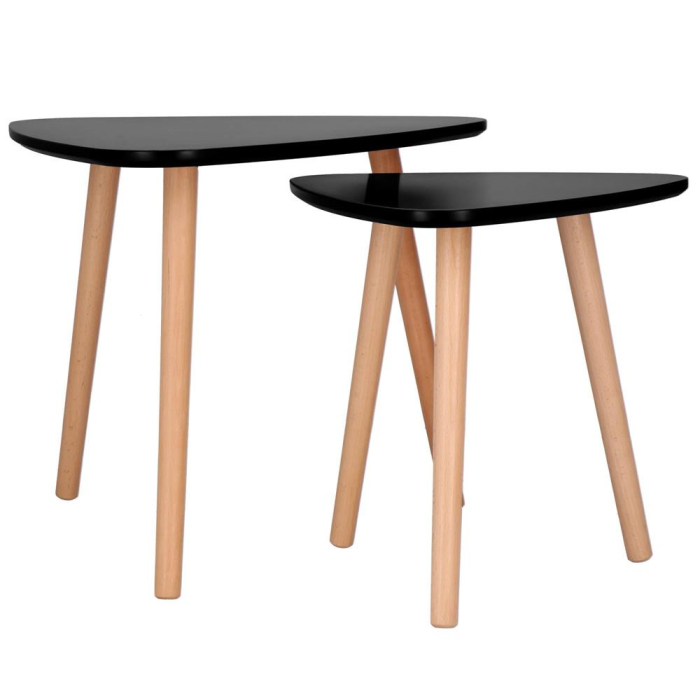 Set 2 mese de cafea, ovale, 54x45 cm si 41x40 cm, Blat MDF, Picioare lemn, Negru [12]