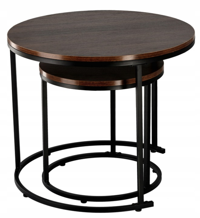 Set 2 mese pentru cafea, cadru otel, blat MDF, 60x60x50 cm si 40x40x40 cm, maro [3]