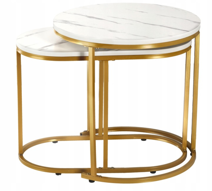 Set 2 mese pentru cafea, cadru otel, blat MDF model marmura, 50x50x50 cm si 60x32x44 cm, alb si auriu [6]