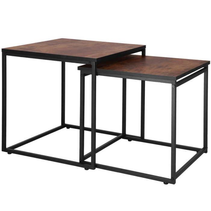 Set 2 mese pentru cafea, cadru otel, stil industrial, 50x50x52 cm si 45x45x47 cm, maro [8]