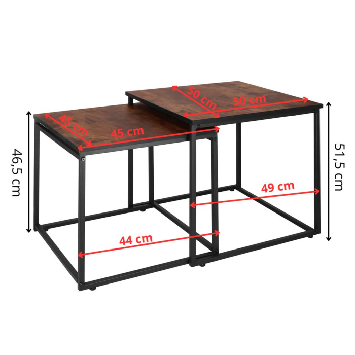 Set 2 mese pentru cafea, cadru otel, stil industrial, 50x50x52 cm si 45x45x47 cm, maro [3]
