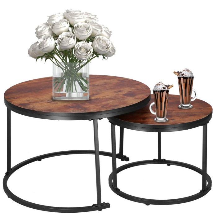 Set 2 mese pentru cafea suprapozabile, cadru otel, 70x70x47 cm si 50x50x40 cm, maro [2]