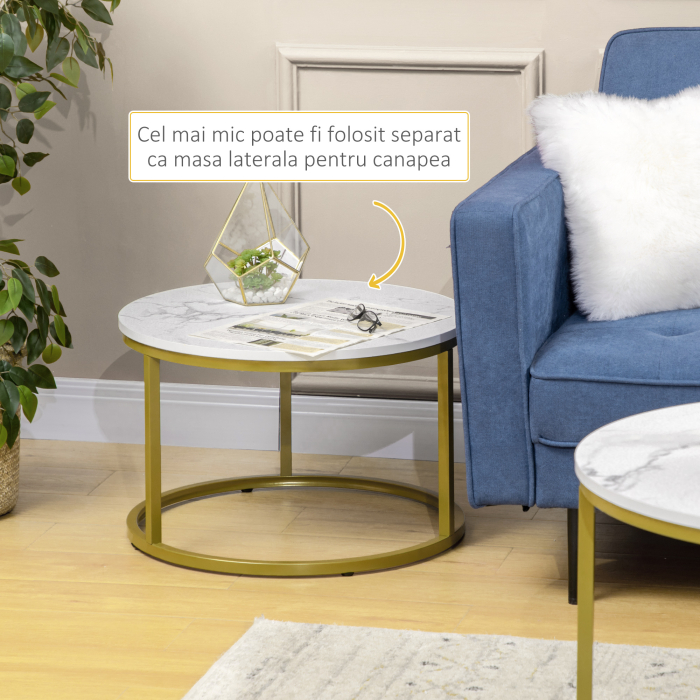  Set 2 Mese Rotunde - Masute Cafea Stivuibile, Alb [6]
