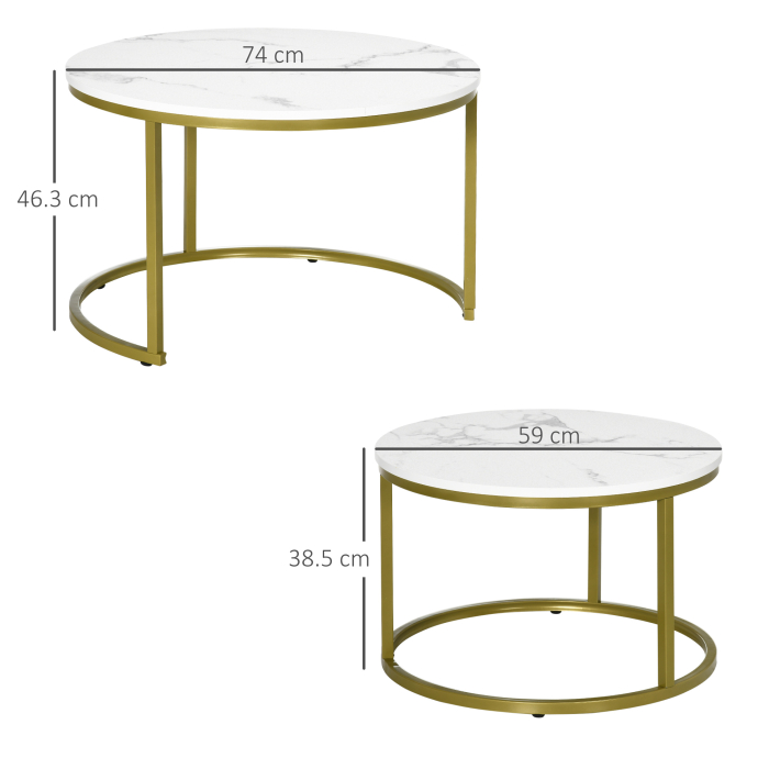  Set 2 Mese Rotunde - Masute Cafea Stivuibile, Alb [3]