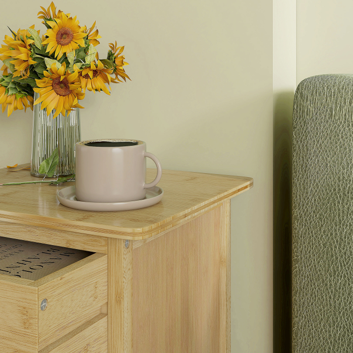  Set 2 noptiere cu 2 sertare si raft inferior in stil nordic, din bambus, 40x34x60 cm [8]