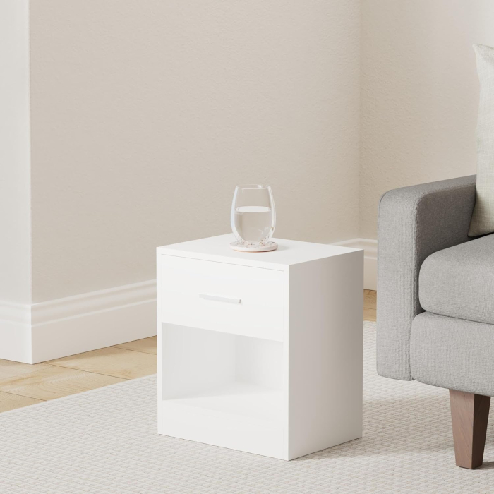 Set 2 noptiere, cu sertar si compartiment deschis, PAL, 28x39x41 cm, alb [2]