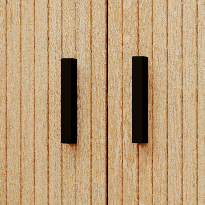  Set 2 Noptiere in stil Nordic cu Raft pe 2 Niveluri si Usa Culisanta pentru Dormitor, 48x40x48 cm, Lemn Natural [9]