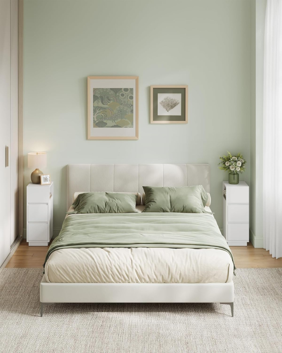 Set 2 noptiere inguste cu 2 sertare si compartiment deschis reversibil, PAL si MDF, 30x25x65 cm, alb [7]