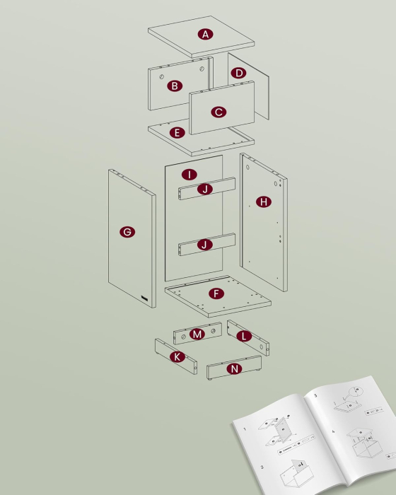 Set 2 noptiere inguste cu 2 sertare si compartiment deschis reversibil, PAL si MDF, 30x25x65 cm, alb [3]