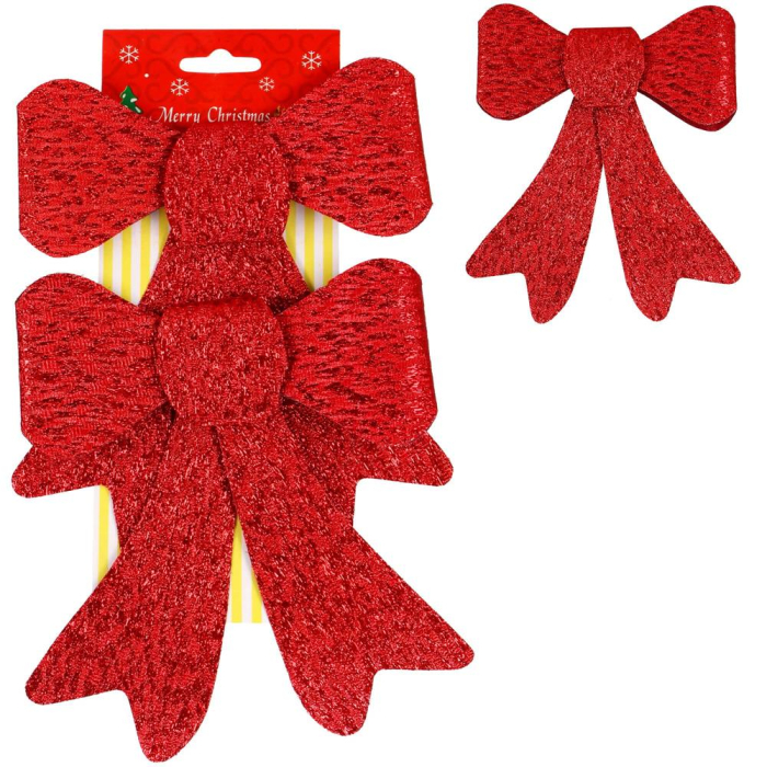 Set 2 ornamente pentru bradul de Craciun, fundita, 18cm, rosu [5]